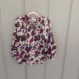 Love The Label Reina Top SZ L Cotton Boho Feminine Tie V Neck Long Sleeve Ruffle